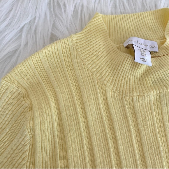 House of Harlow 1960 Tops - House of Harlow 1960 High Neck Ribbed Short Sleeve Top Sweater Canary Yellow